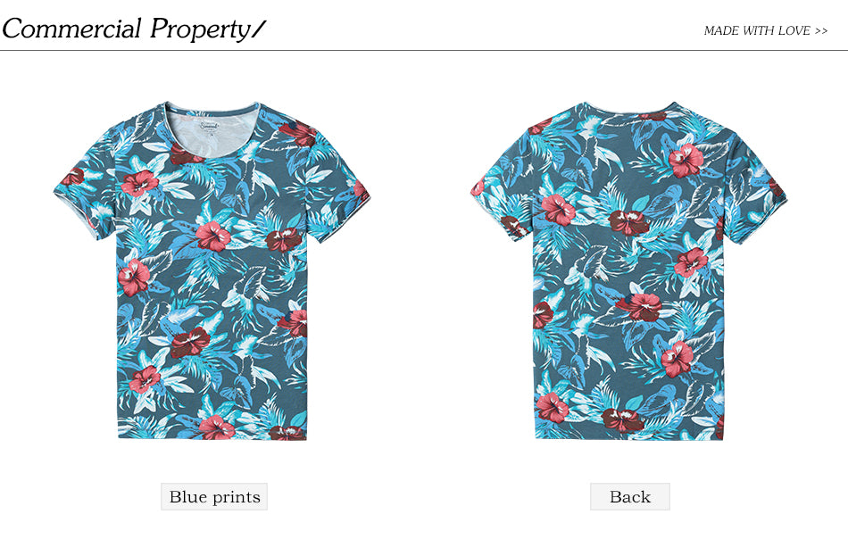 SIMWOOD Hawaiian  T Shirts Men 100% Pure Cotton Brand Clothing Print  Tees Plus Size
