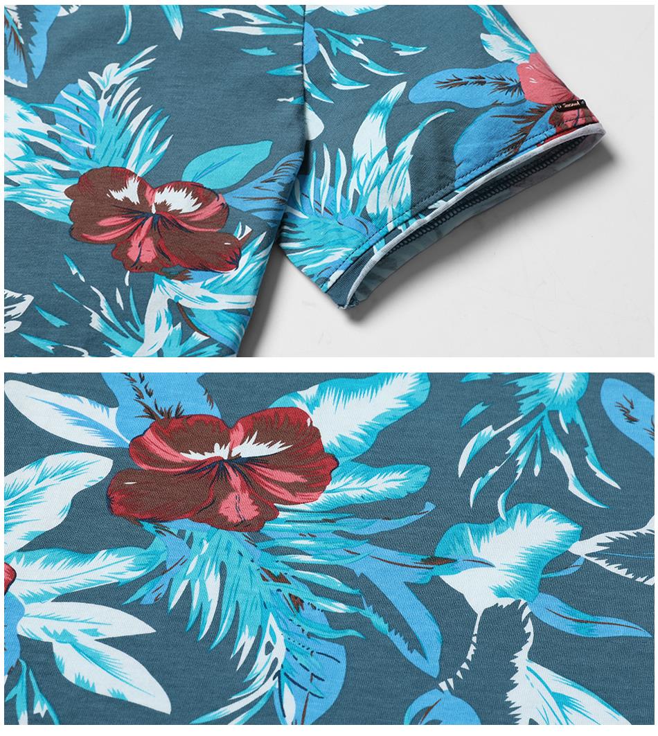 SIMWOOD Hawaiian  T Shirts Men 100% Pure Cotton Brand Clothing Print  Tees Plus Size