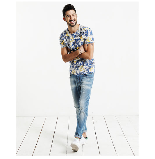 SIMWOOD Hawaiian Print Short Sleeve 100% Pure Cotton Slim Fit Skinny Fashion Tees Brand Clothing