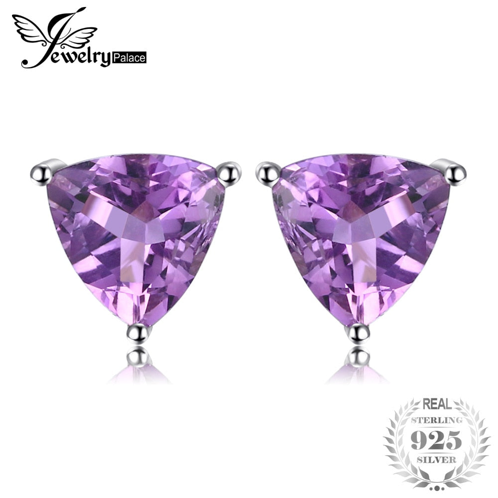 JewelryPalace Trillion 1.9ct Natural Purple Amethyst Birthstone Stud Earrings Solid 925 Sterling Silver Fine Jewelry For Women