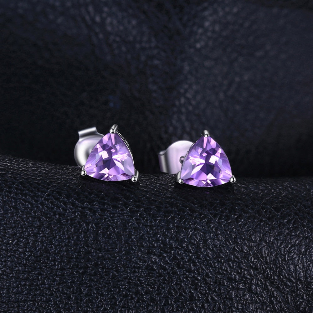 JewelryPalace Trillion 1.9ct Natural Purple Amethyst Birthstone Stud Earrings Solid 925 Sterling Silver Fine Jewelry For Women