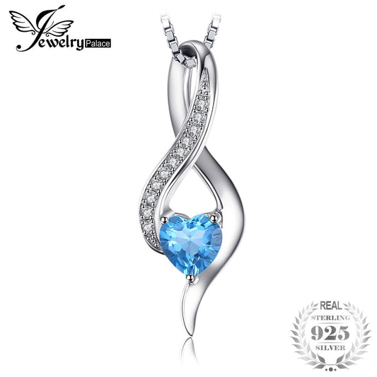 JewelryPalace Heart Love 0.6ct Genuine Swis Blue White Topaz Pendant 925 Sterling Silver Jewelry Not Include the Chain