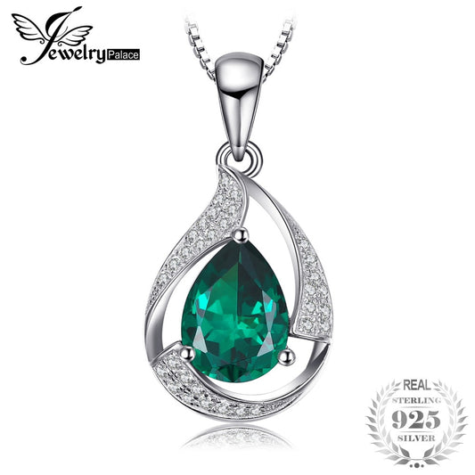 JewelryPalace Pear 2.7ct Created Green Nano Russian Emerald Pendant 925 Sterling Silver Wholesale Fashion Pendant No Chain