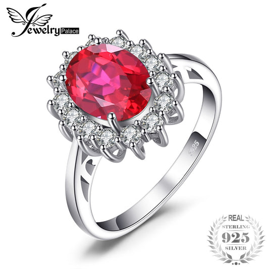 JewelryPalace Princess Diana William Kate Middleton's 3.2ct Created Red Ruby Engagement 925 Sterling Silver Ring For Women Gift