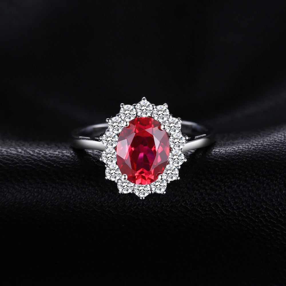 JewelryPalace Princess Diana William Kate Middleton's 3.2ct Created Red Ruby Engagement 925 Sterling Silver Ring For Women Gift