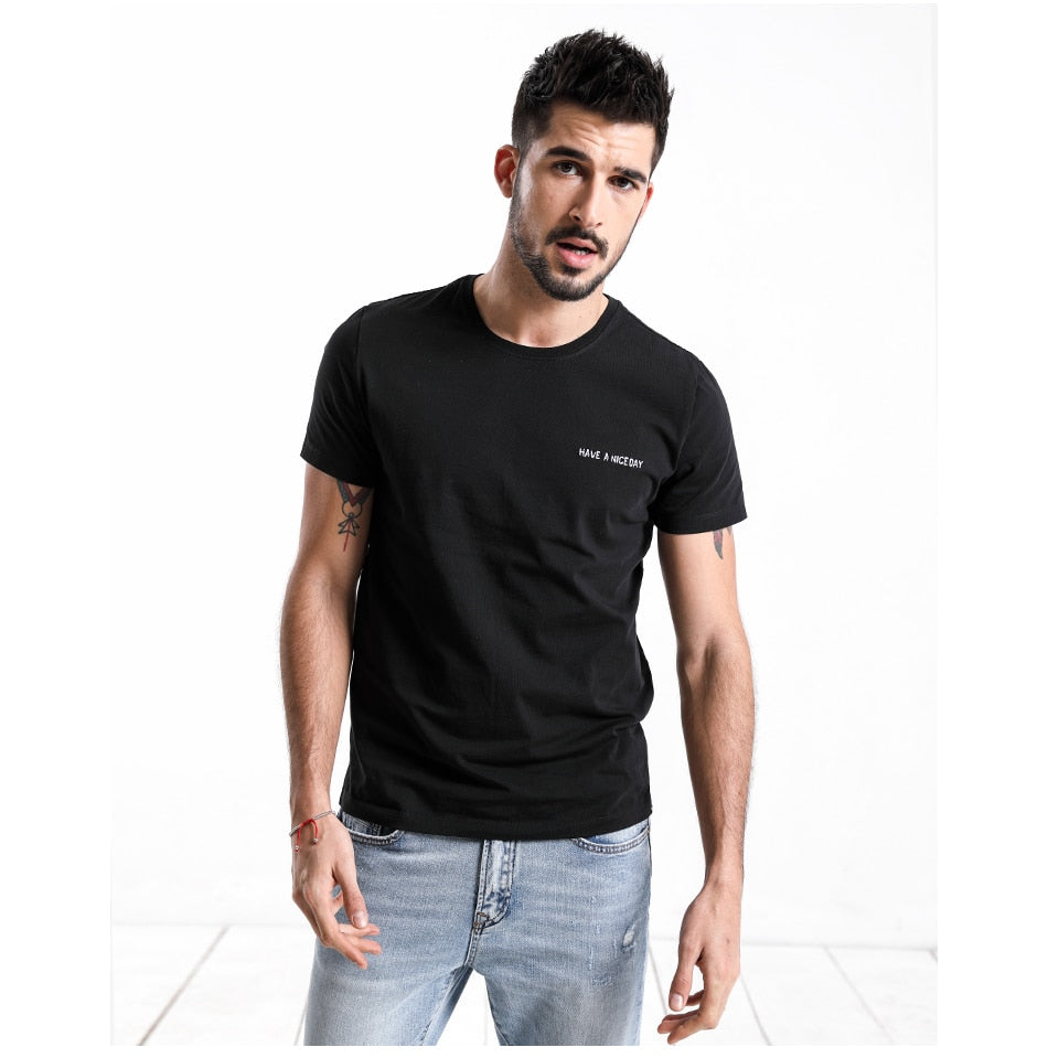 SIMWOOD 2019 Summer Fashion T-Shirt Men 100% Pure Cotton Casual Slim Fit Plus Size Top Tee Letters Print Brand Clothing 180177