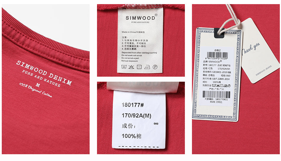 SIMWOOD 2019 Summer Fashion T-Shirt Men 100% Pure Cotton Casual Slim Fit Plus Size Top Tee Letters Print Brand Clothing 180177