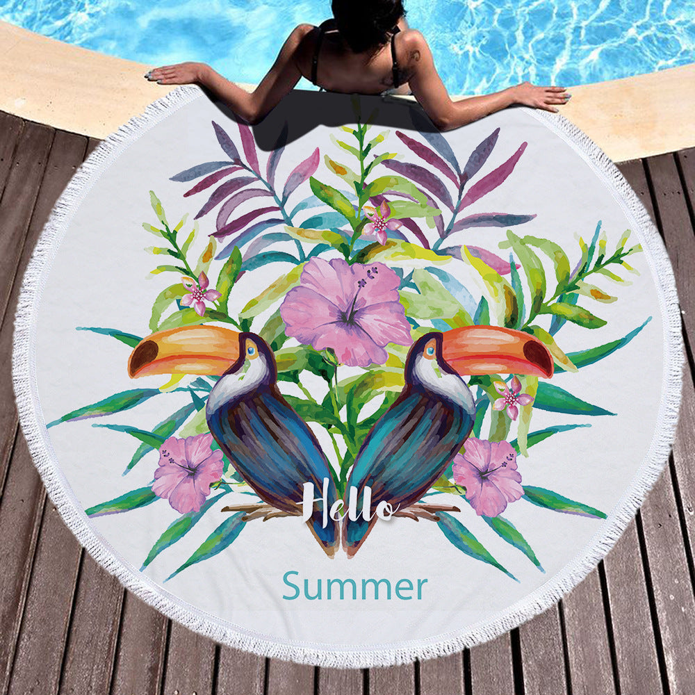 Tropical Plants Succulent Monstera Floral Round Beach Towel Printing Plush Yoga Mat Tassel Tapestry Travel Picnic Outdoor Pads