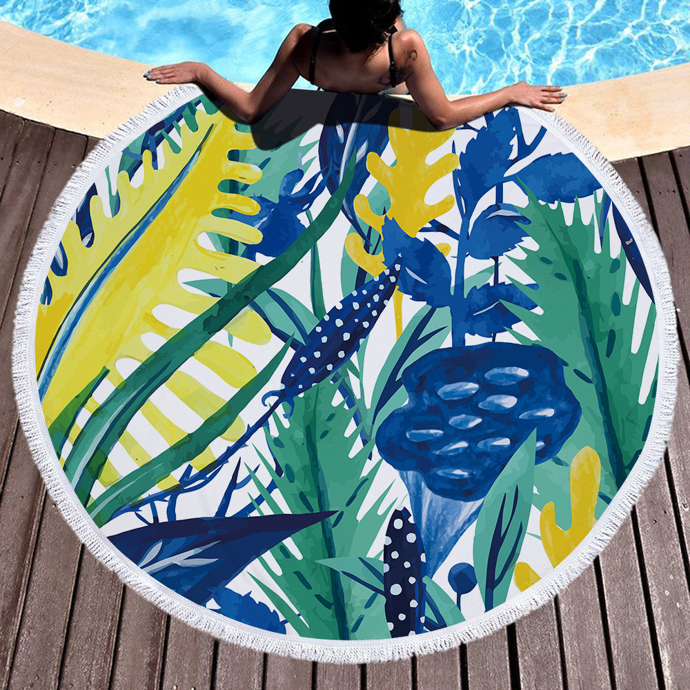 Tropical Plants Succulent Monstera Floral Round Beach Towel Printing Plush Yoga Mat Tassel Tapestry Travel Picnic Outdoor Pads