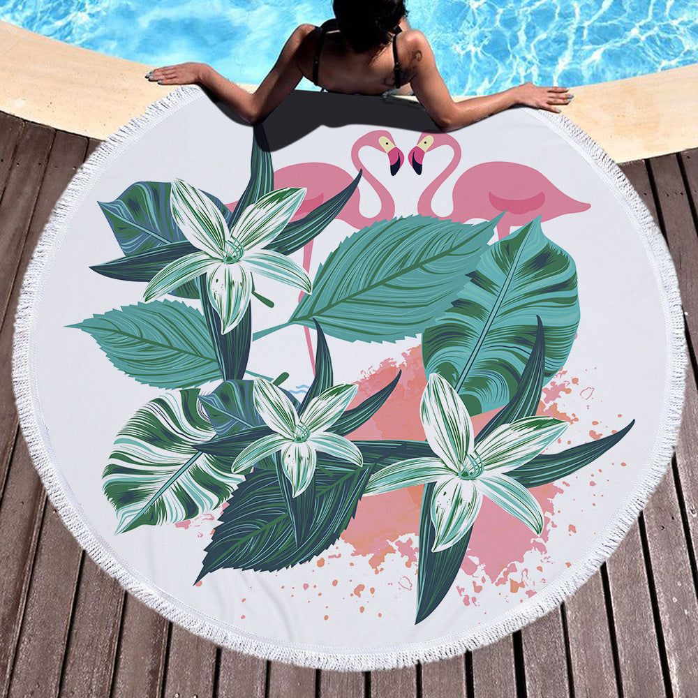 Tropical Plants Succulent Monstera Floral Round Beach Towel Printing Plush Yoga Mat Tassel Tapestry Travel Picnic Outdoor Pads