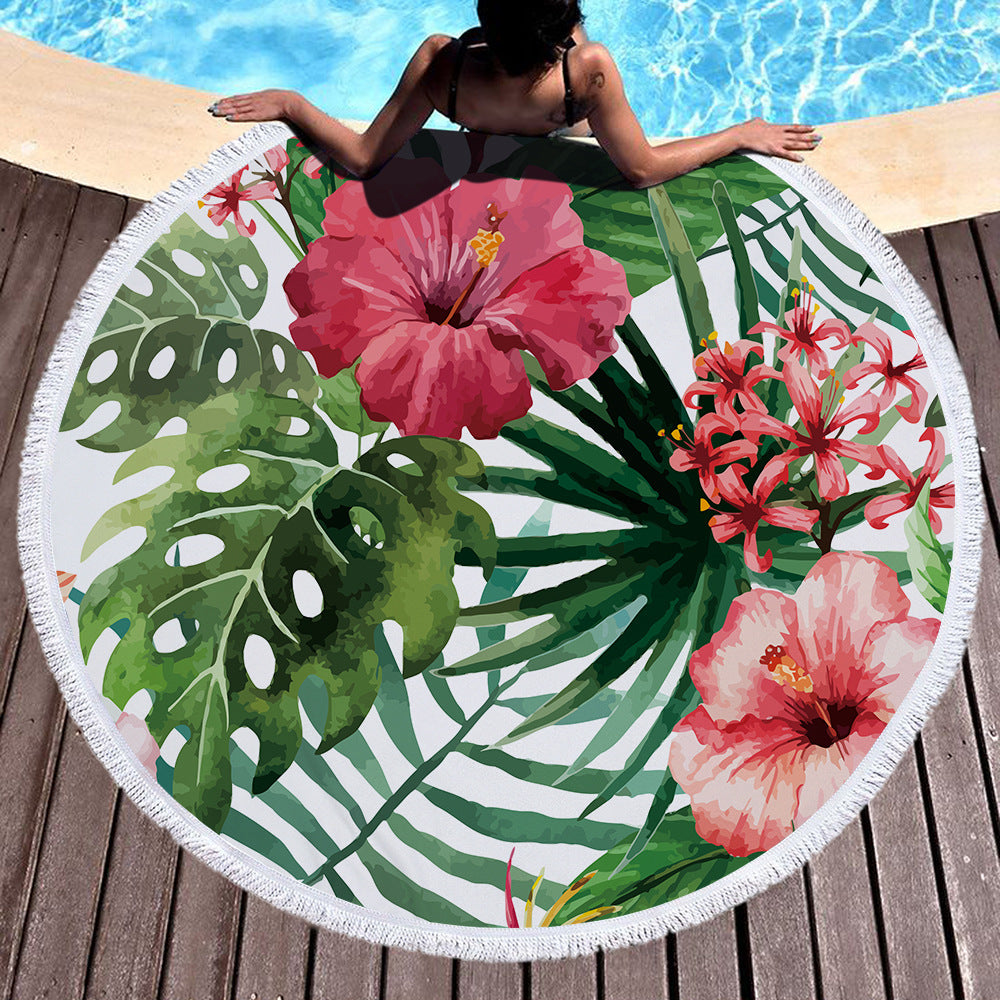 Tropical Plants Succulent Monstera Floral Round Beach Towel Printing Plush Yoga Mat Tassel Tapestry Travel Picnic Outdoor Pads