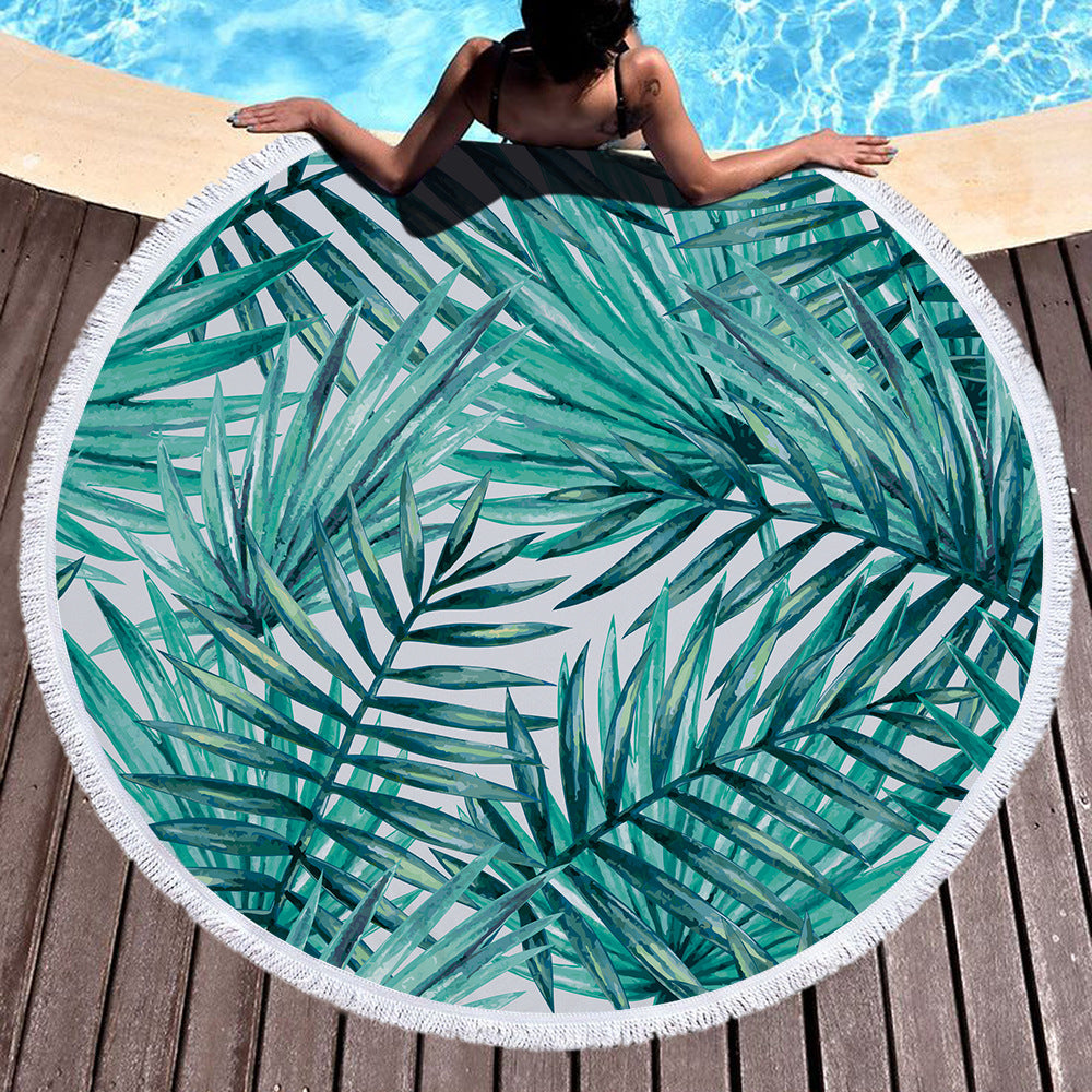 Tropical Plants Succulent Monstera Floral Round Beach Towel Printing Plush Yoga Mat Tassel Tapestry Travel Picnic Outdoor Pads