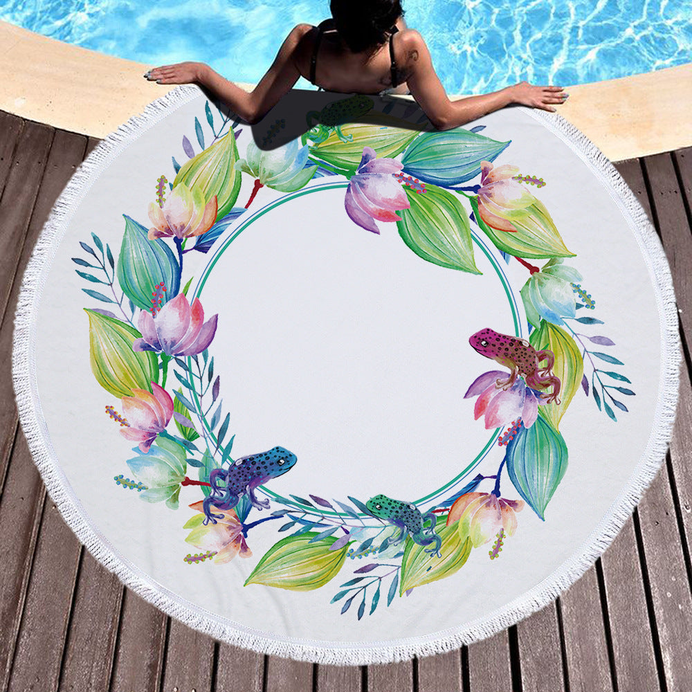 Tropical Plants Succulent Monstera Floral Round Beach Towel Printing Plush Yoga Mat Tassel Tapestry Travel Picnic Outdoor Pads