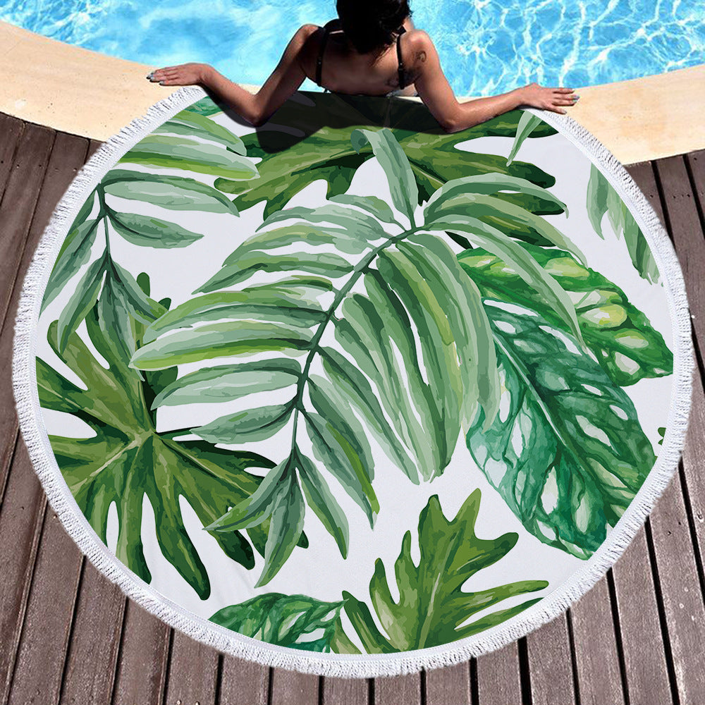 Tropical Plants Succulent Monstera Floral Round Beach Towel Printing Plush Yoga Mat Tassel Tapestry Travel Picnic Outdoor Pads