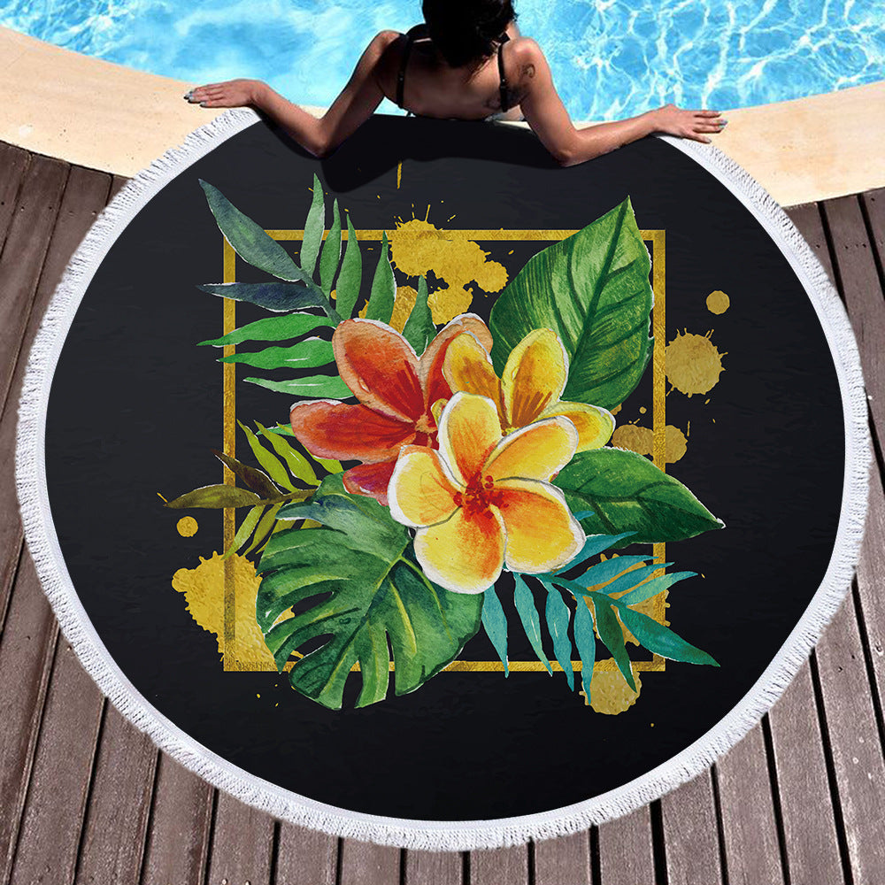 Tropical Plants Succulent Monstera Floral Round Beach Towel Printing Plush Yoga Mat Tassel Tapestry Travel Picnic Outdoor Pads