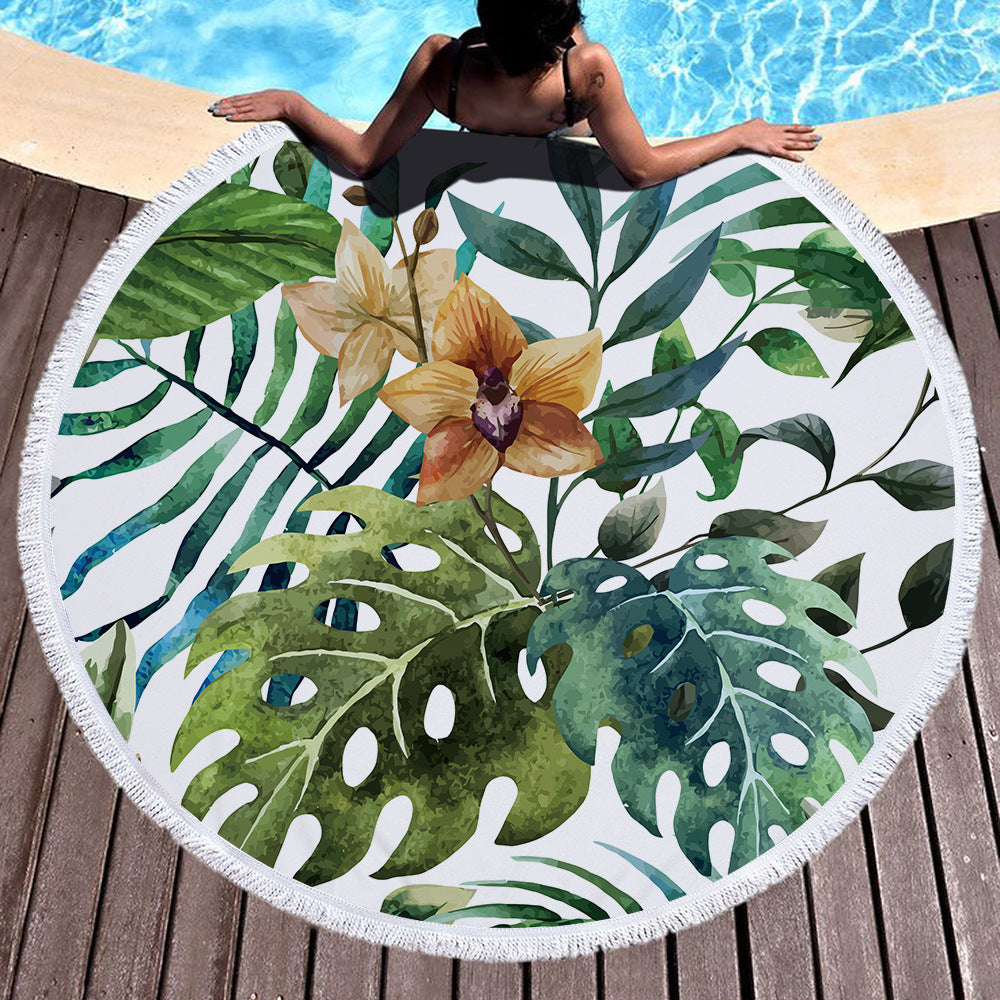 Tropical Plants Succulent Monstera Floral Round Beach Towel Printing Plush Yoga Mat Tassel Tapestry Travel Picnic Outdoor Pads