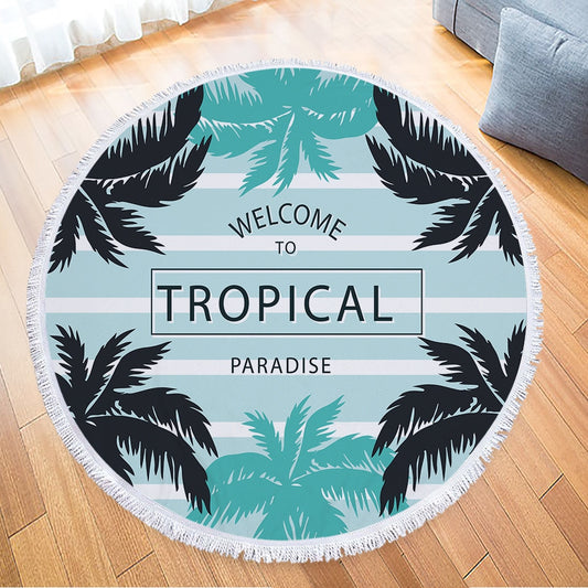 Tropical Plants Floral Pattern Summer Round Beach Towel Printing Plush Yoga Mat Tassel Tapestry Travel Picnic Outdoor Pads 150CM