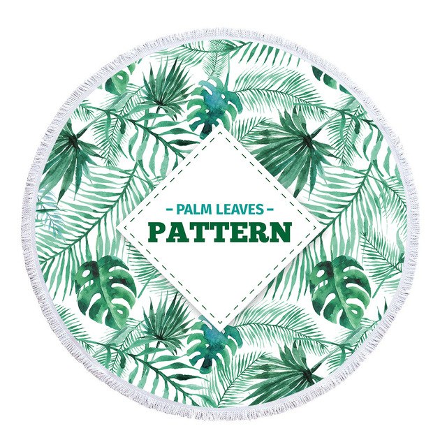 Tropical Plants Floral Pattern Summer Round Beach Towel Printing Plush Yoga Mat Tassel Tapestry Travel Picnic Outdoor Pads 150CM