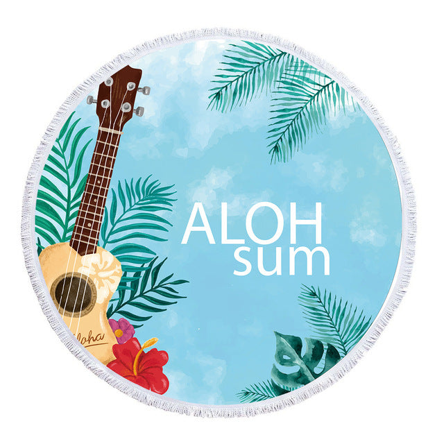 Tropical Plants Floral Pattern Summer Round Beach Towel Printing Plush Yoga Mat Tassel Tapestry Travel Picnic Outdoor Pads 150CM