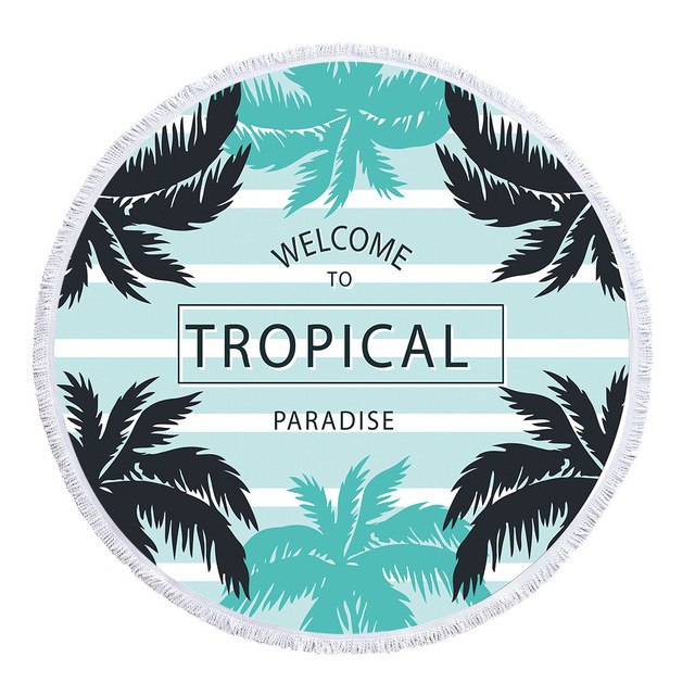 Tropical Plants Floral Pattern Summer Round Beach Towel Printing Plush Yoga Mat Tassel Tapestry Travel Picnic Outdoor Pads 150CM