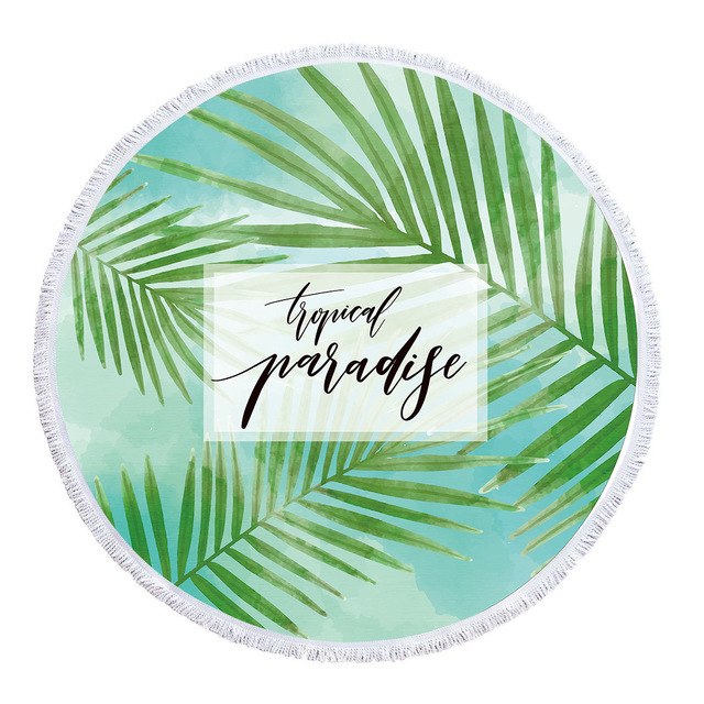 Tropical Plants Floral Pattern Summer Round Beach Towel Printing Plush Yoga Mat Tassel Tapestry Travel Picnic Outdoor Pads 150CM