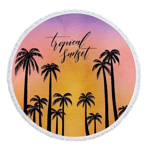 Tropical Plants Floral Pattern Summer Round Beach Towel Printing Plush Yoga Mat Tassel Tapestry Travel Picnic Outdoor Pads 150CM