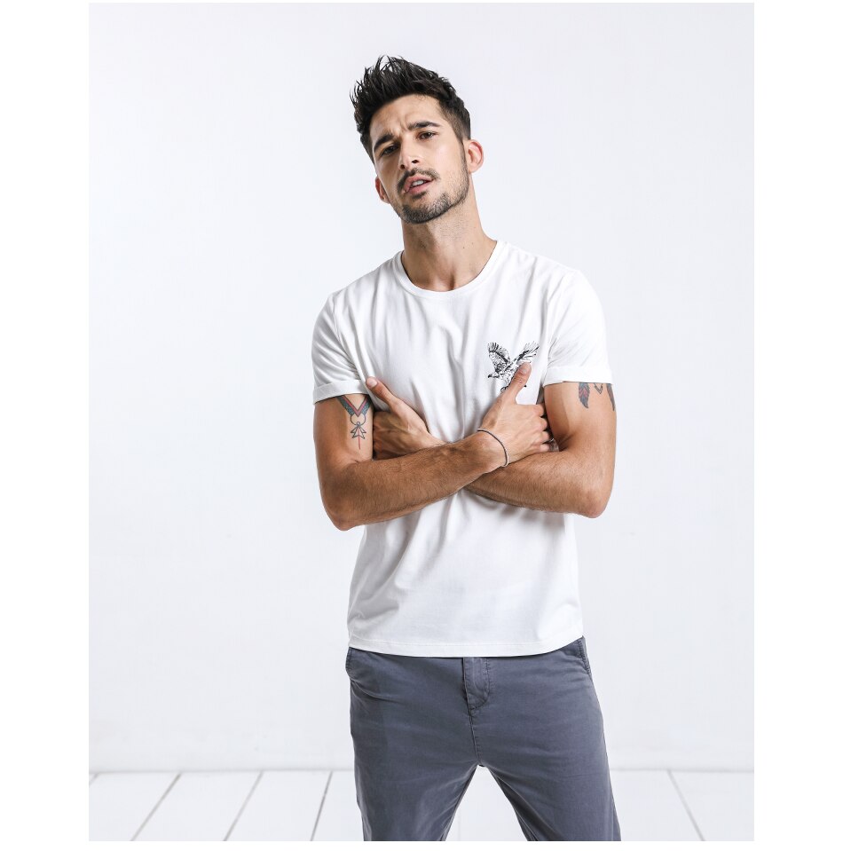 SIMWOOD 2019 Summer New eagle Print T Shirt Men Fashion Slim Fit O-neck 100% Cotton Tops Street Wear Brand Clothing Tees 180281