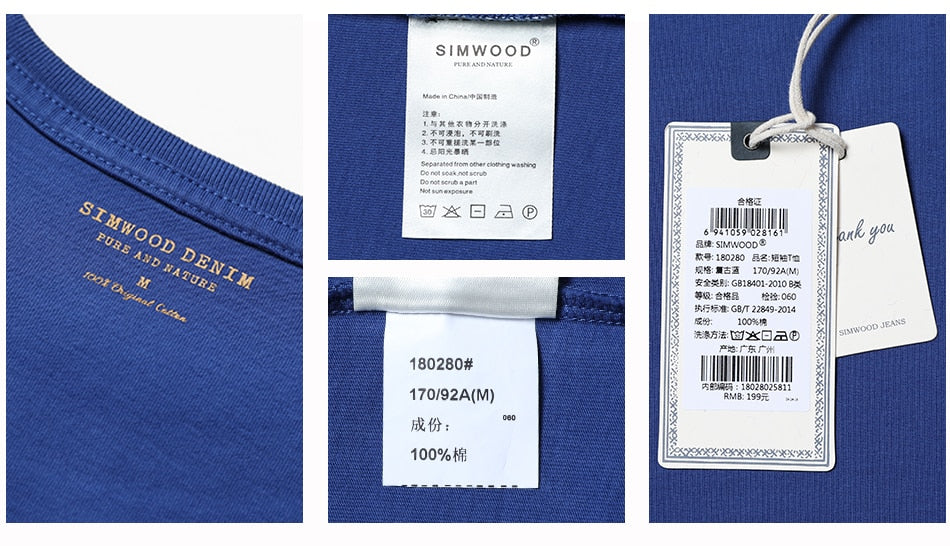 SIMWOOD Fashion T Shirt Men 2019 Summer New Cotton letter Print Tops Slim Fit High Quality Tees Plus Size Mens Clothes  180280