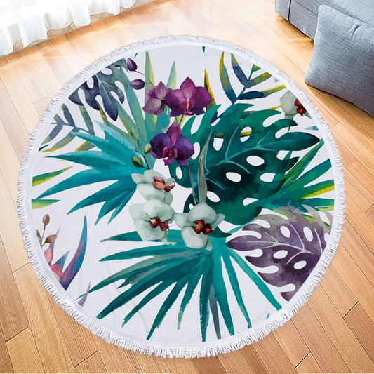 Tropical Plants Succulent Floral Round Beach Towel Monstera Printing Plush Yoga Mat Tassel Tapestry Travel Picnic Outdoor Pads