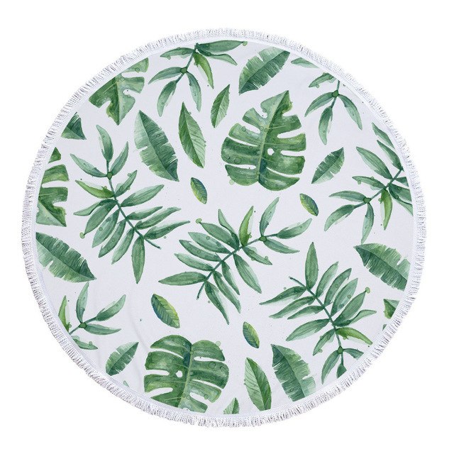 Tropical Plants Succulent Floral Round Beach Towel Monstera Printing Plush Yoga Mat Tassel Tapestry Travel Picnic Outdoor Pads