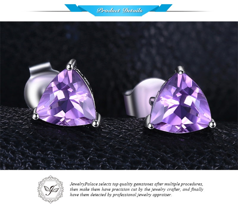 JewelryPalace Trillion 1.9ct Natural Purple Amethyst Birthstone Stud Earrings Solid 925 Sterling Silver Fine Jewelry For Women