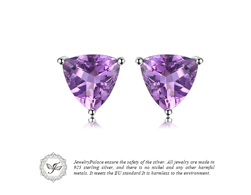 JewelryPalace Trillion 1.9ct Natural Purple Amethyst Birthstone Stud Earrings Solid 925 Sterling Silver Fine Jewelry For Women