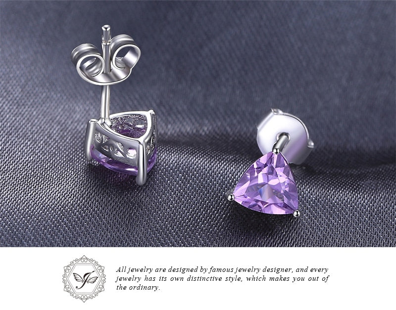 JewelryPalace Trillion 1.9ct Natural Purple Amethyst Birthstone Stud Earrings Solid 925 Sterling Silver Fine Jewelry For Women