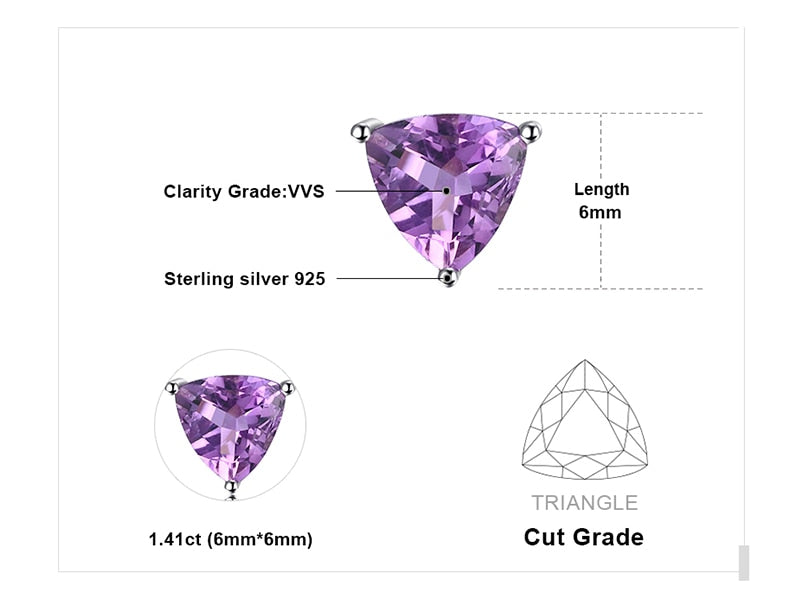 JewelryPalace Trillion 1.9ct Natural Purple Amethyst Birthstone Stud Earrings Solid 925 Sterling Silver Fine Jewelry For Women