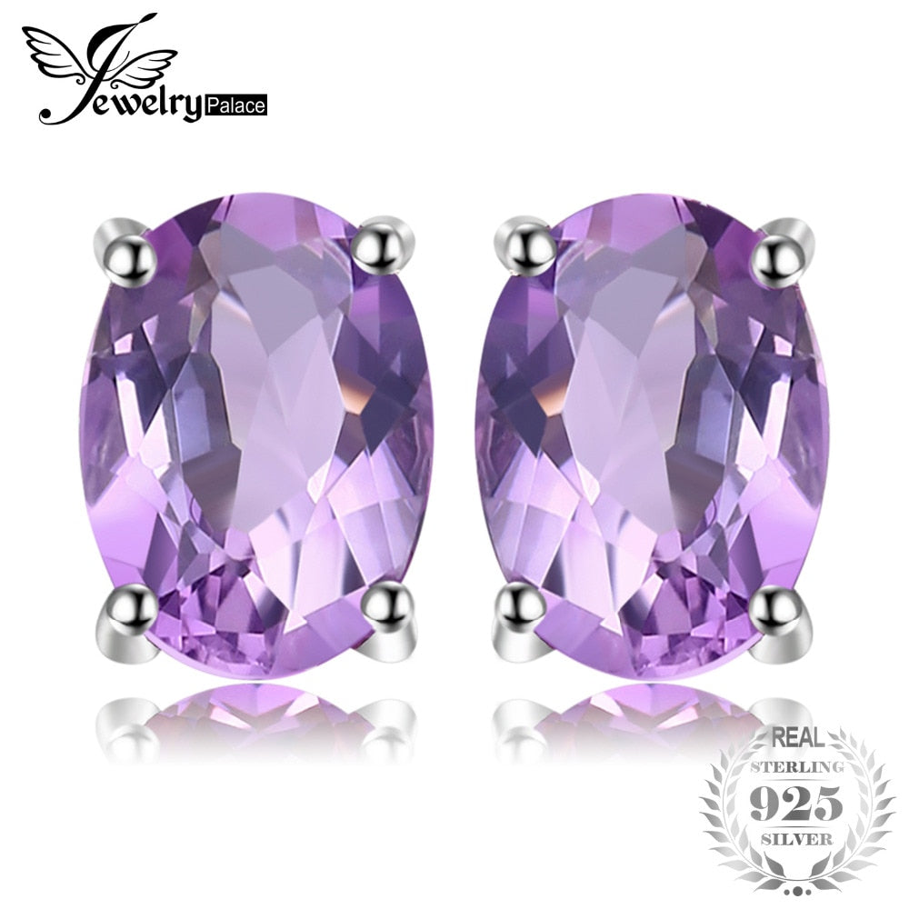 JewelryPalace Oval 1.4ct Natural Purple Amethyst Birthstone Stud Earrings Pure 925 Sterling Silver 2016 New Women's  Jewelry