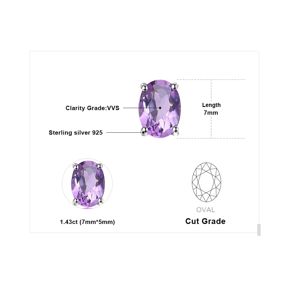 JewelryPalace Oval 1.4ct Natural Purple Amethyst Birthstone Stud Earrings Pure 925 Sterling Silver 2016 New Women's  Jewelry