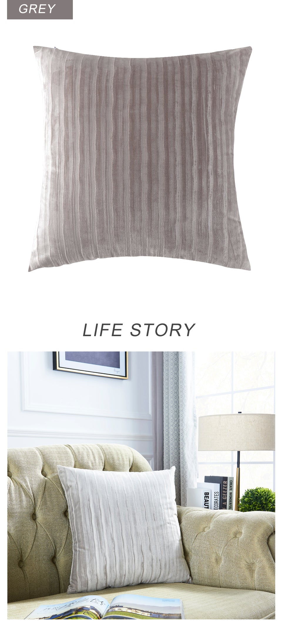 Luxury Striped Velvet Pillowcase Home Decor Cushions for Sofa Chair Gray Blue ivory 45CM * 45CM / 50CM * 50CM