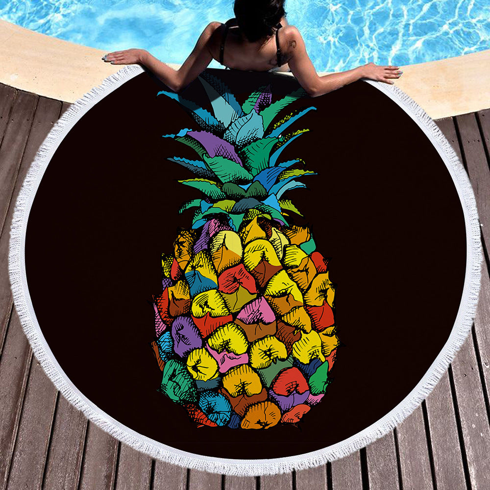 Pineapple Succulent Plants Summer Round Beach Towel Printing Plush Yoga Mat Tassel Tapestry Travel Picnic Outdoor Pads 150CM