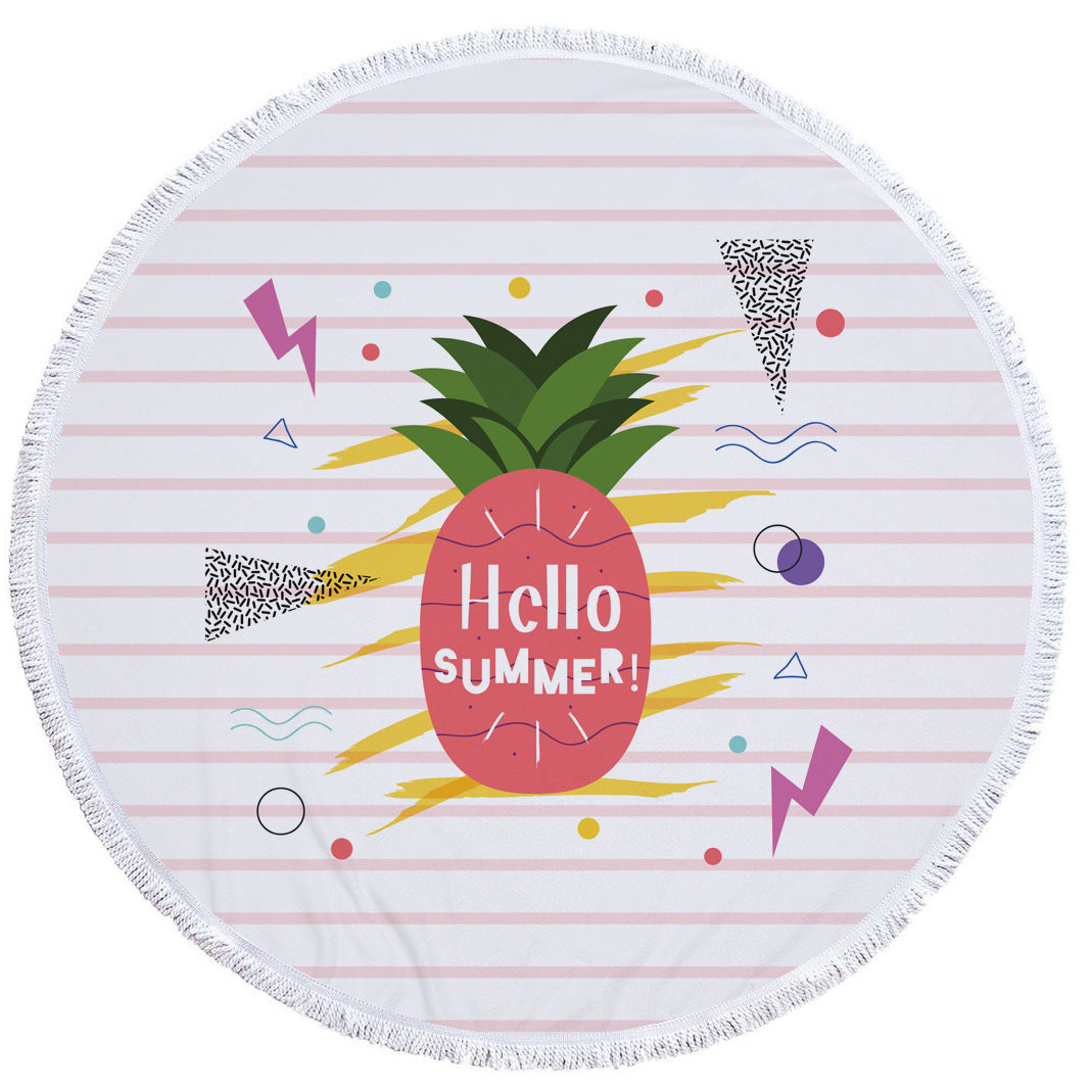 Pineapple Succulent Plants Summer Round Beach Towel Printing Plush Yoga Mat Tassel Tapestry Travel Picnic Outdoor Pads 150CM