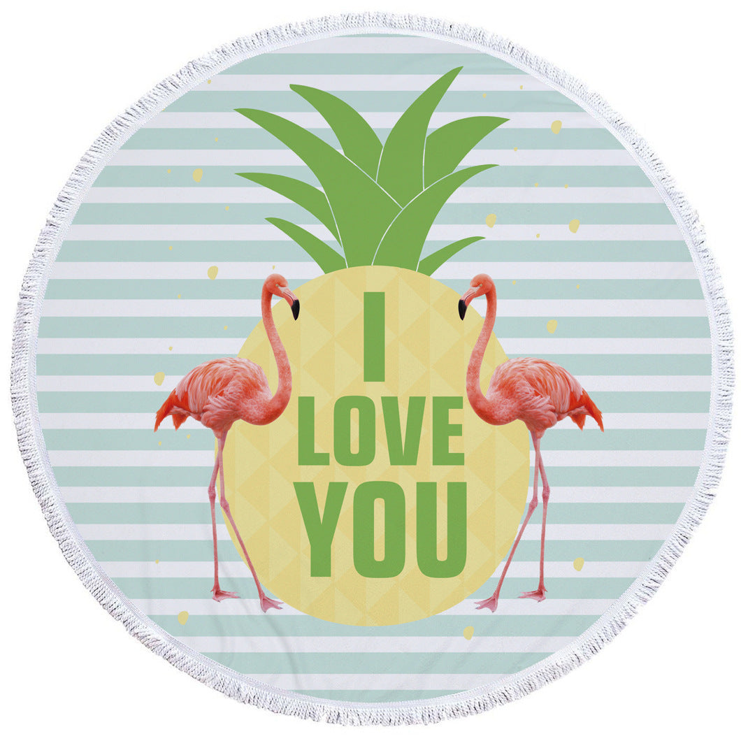 Pineapple Succulent Plants Summer Round Beach Towel Printing Plush Yoga Mat Tassel Tapestry Travel Picnic Outdoor Pads 150CM