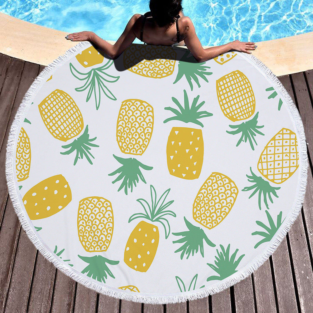 Pineapple Succulent Plants Summer Round Beach Towel Printing Plush Yoga Mat Tassel Tapestry Travel Picnic Outdoor Pads 150CM