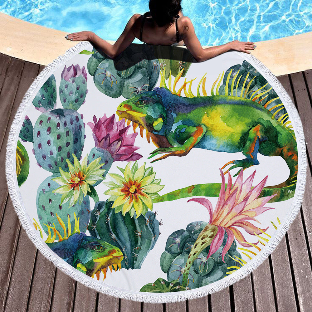 Pineapple Succulent Plants Summer Round Beach Towel Printing Plush Yoga Mat Tassel Tapestry Travel Picnic Outdoor Pads 150CM