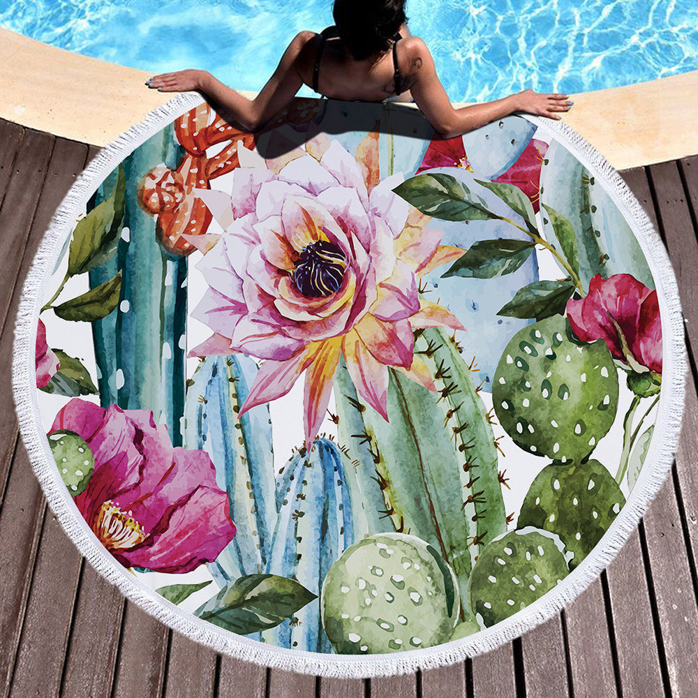 Pineapple Succulent Plants Summer Round Beach Towel Printing Plush Yoga Mat Tassel Tapestry Travel Picnic Outdoor Pads 150CM