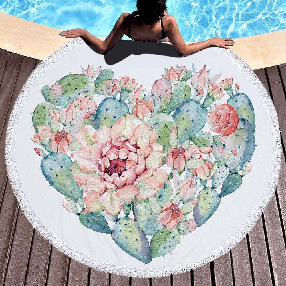 Pineapple Succulent Plants Summer Round Beach Towel Printing Plush Yoga Mat Tassel Tapestry Travel Picnic Outdoor Pads 150CM