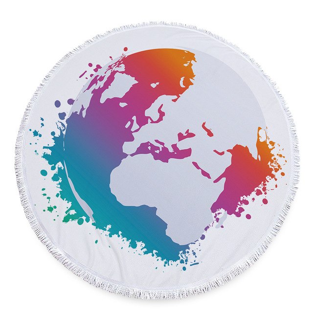 Minimalist Microfiber World Map Summer Round Beach Towel Printing Plush Yoga Mat Tassel Tapestry Travel Picnic Outdoor Pads