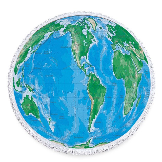 Minimalist Microfiber World Map Summer Round Beach Towel Printing Plush Yoga Mat Tassel Tapestry Travel Picnic Outdoor Pads