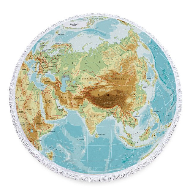 Minimalist Microfiber World Map Summer Round Beach Towel Printing Plush Yoga Mat Tassel Tapestry Travel Picnic Outdoor Pads