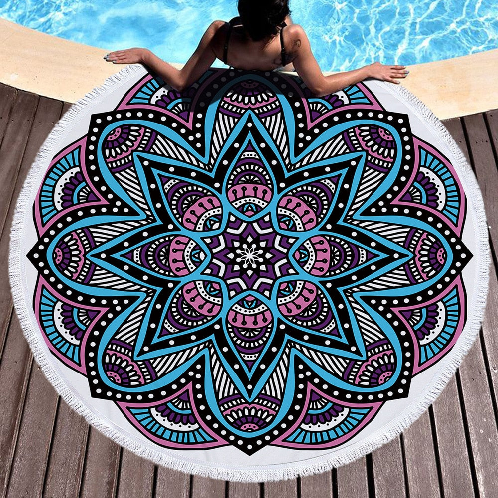 Bohemia Geometric Round Beach Towel Pineapple Mandara Printing Tassel Tapestry Plush Yoga Mat Travel Picnic Outdoor Pads