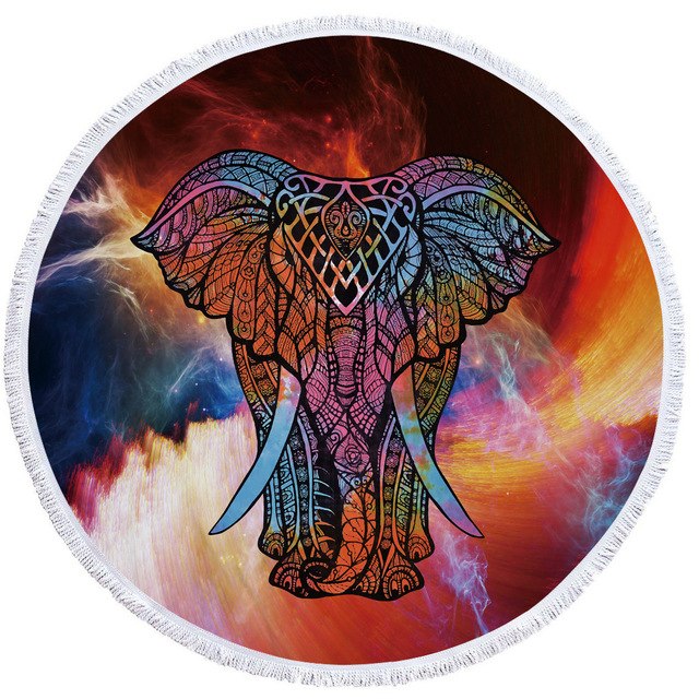 Mandala Elephant Round Beach Towel Summer Watercolor Animal Printing Plush Yoga Mat Tassel Tapestry Travel Picnic Outdoor Pads