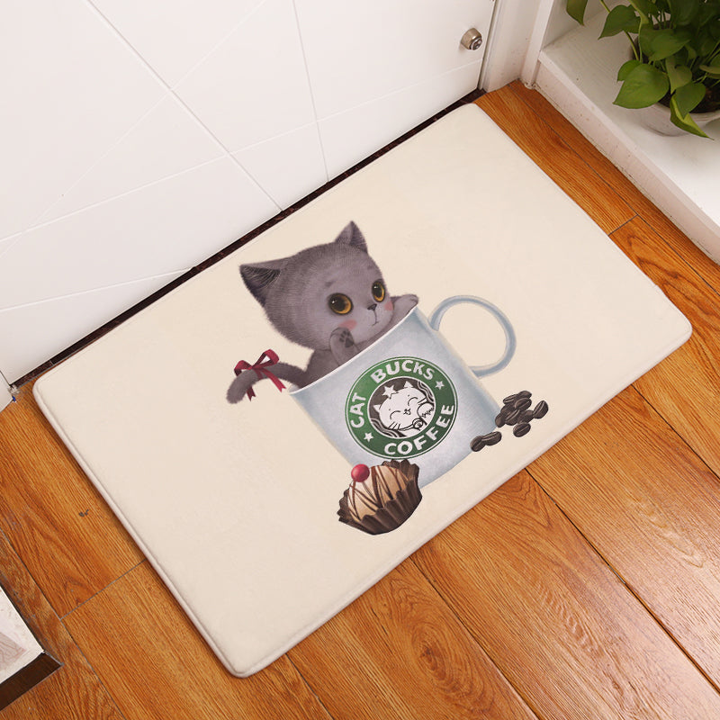 Smiry welcome home anti slip mats light soft cute cartoon kitten pattern mats chlidren bedroom